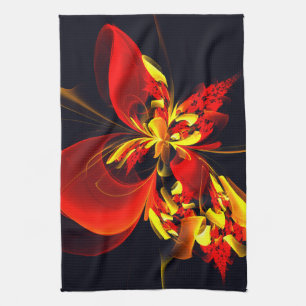 Red Yellow Floral Modern Abstract Art Pattern #10 Kökshandduk