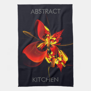 Red Yellow Floral Modern Abstract Art Pattern #10 Kökshandduk