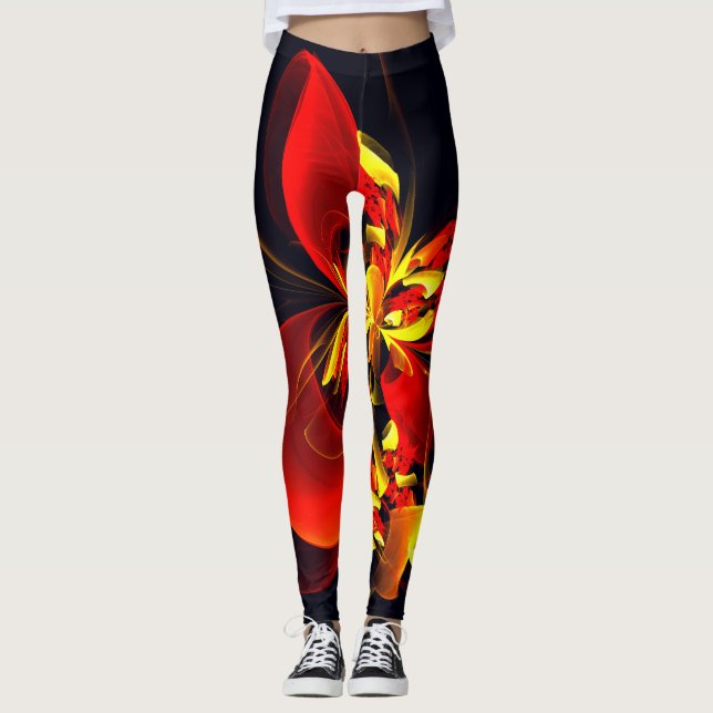 Red Yellow Floral Modern Abstract Art Pattern #10 Leggings (Framsida)