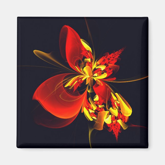 Red Yellow Floral Modern Abstract Art Pattern #10 Magnet (Framsidan)