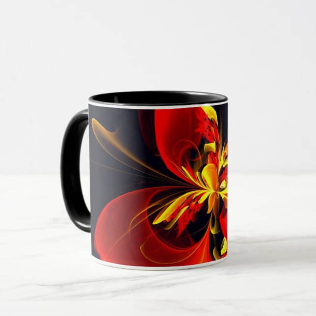 Red Yellow Floral Modern Abstract Art Pattern #10 Mugg (Framsida vänster)