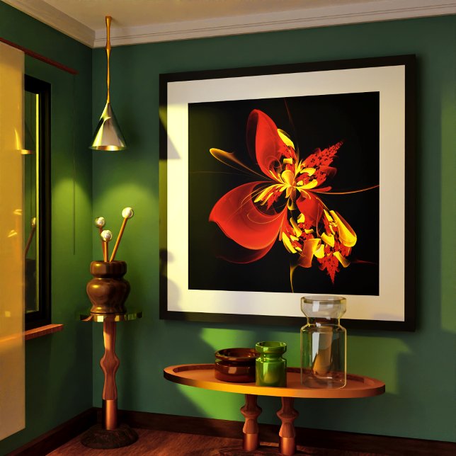 Red Yellow Floral Modern Abstract Art Pattern #10 Poster (Red Yellow Floral Modern Abstract Art Pattern #10 Poster)