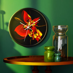 Red Yellow Floral Modern Abstract Art Pattern #10 Stor Klocka