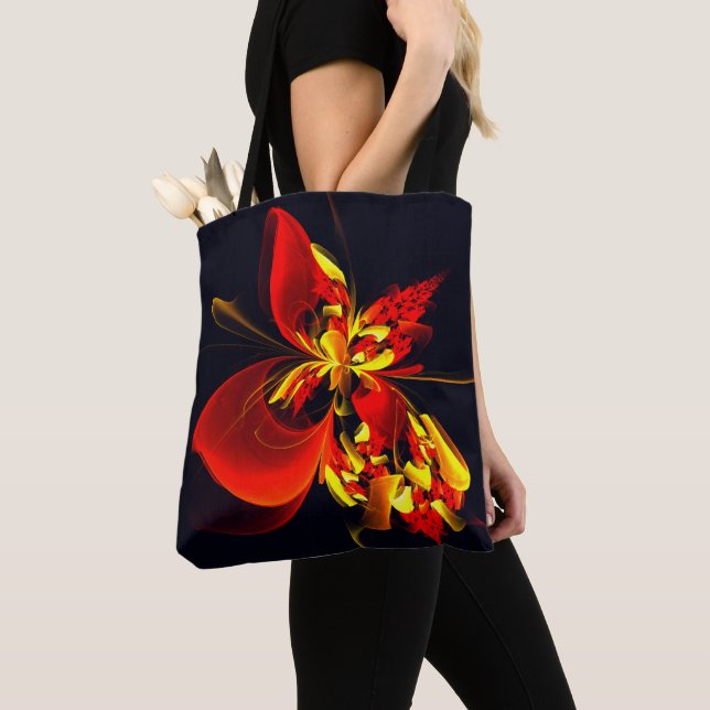 Red Yellow Floral Modern Abstract Art Pattern #10 Tygkasse (Närbild)