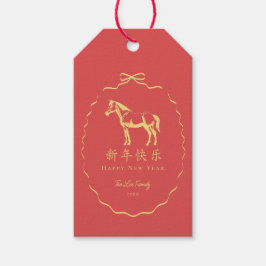 Red Yellow/GoldBow Horse Chinese New Year Presentetikett