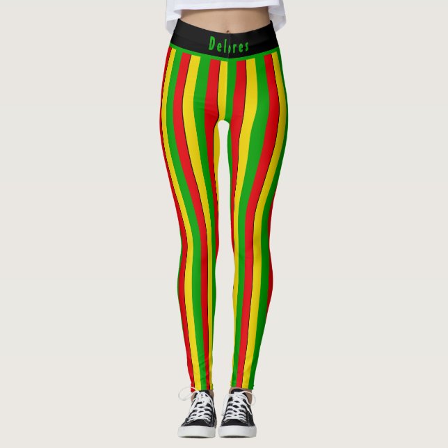 Red Yellow Green Rasta Striped Leggings (Framsida)