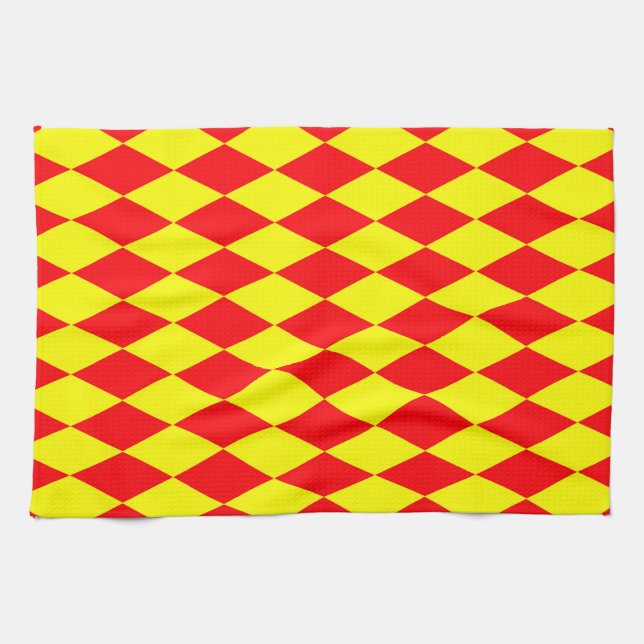 Red Yellow Harlequin Checkered Design  Kökshandduk (Horisontell)