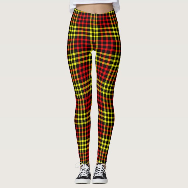 Red Yellow Plaid Checker Seamless Pattern Leggings (Framsida)