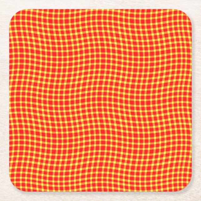 Red Yellow Plaid Checker Seamless Pattern Underlägg Papper Kvadrat (Framsidan)