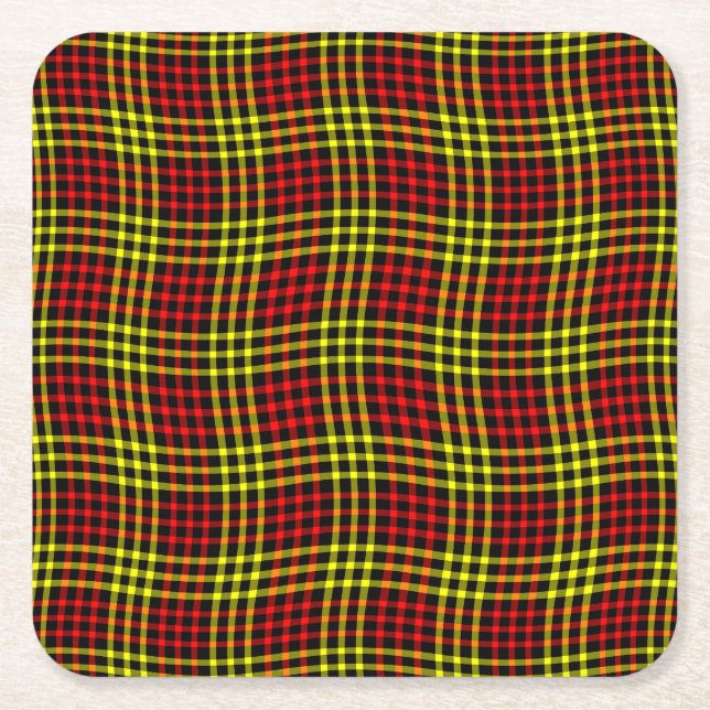 Red Yellow Plaid Checker Seamless Pattern Underlägg Papper Kvadrat (Framsidan)
