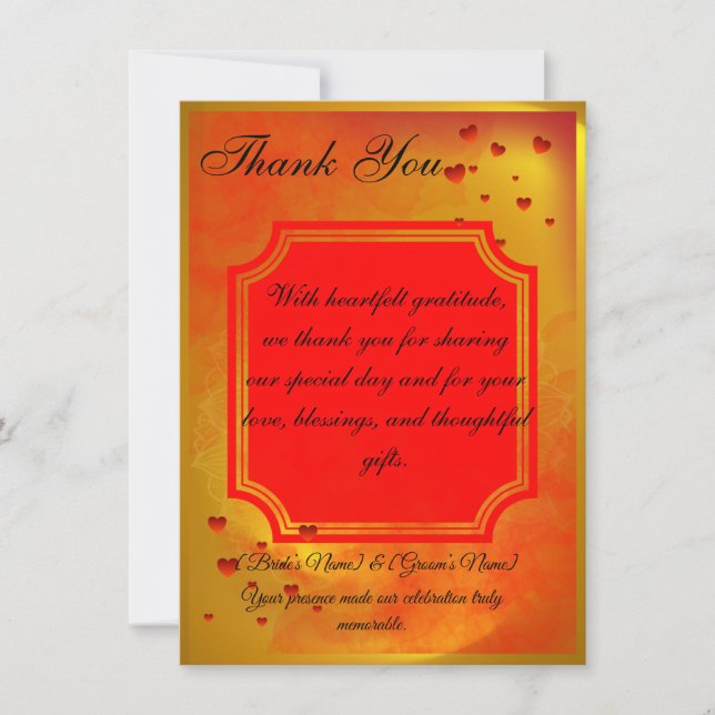 Red & Yellow Wedding Thank You Card | Traditional  Tack Kort (Framsida)