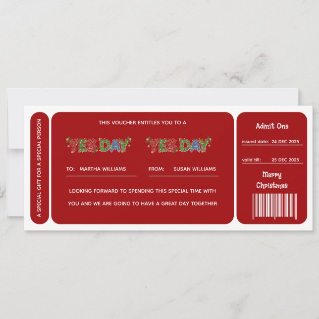 Red Yes Day Christmas Gift Voucher (Framsida)