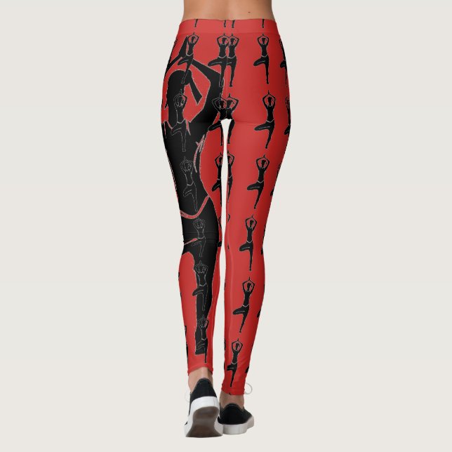 Red Yoga Pose Silhouette Leggings (Baksida)