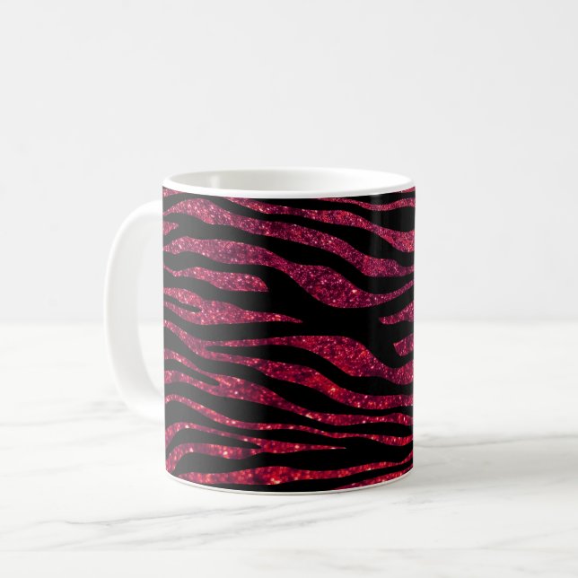Red Zebra, Glitter Zebra, Zebra tryck, Rand Kaffemugg (Framsida vänster)