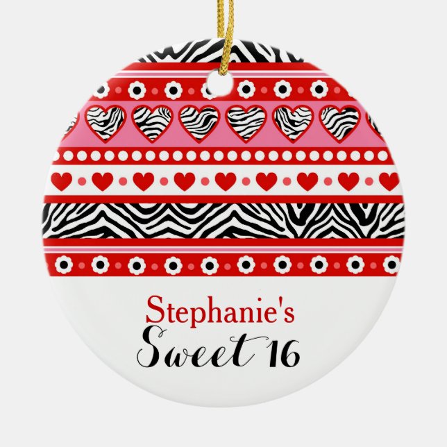 Red zebra-hjärta Sweet 16 Party Ornament (Framsidan)