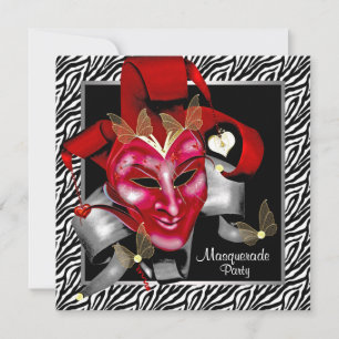 Red Zebra Mask Red MasqueraParty Inbjudningar