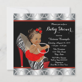 Red Zebra Pearl High Heel Shoe Ethnic Baby Shower Inbjudningar