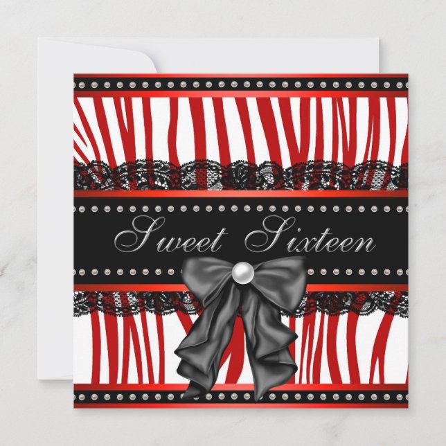 Red Zebra Sweet sixteen Födelsedagsfest Inbjudningar (Framsida)