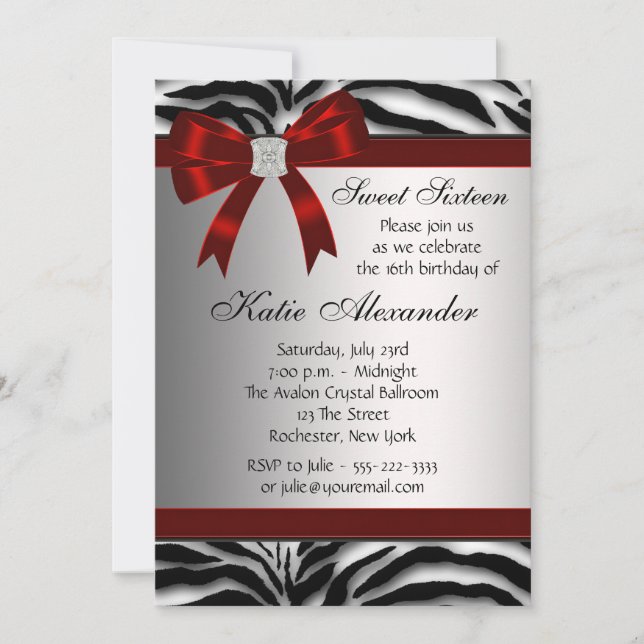 Red Zebra Sweet sixteen Födelsedagsfest Inbjudningar (Framsida)