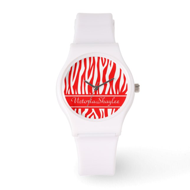 Red Zebra tryck med anpassningsbar text Armbandsur (Framsida)