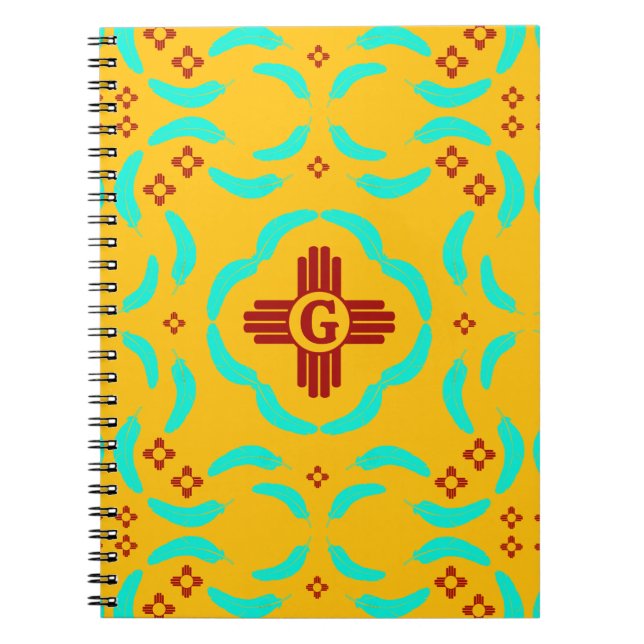 Red Zia Symbols New mexico Turquise Feathers Anteckningsbok (Framsidan)