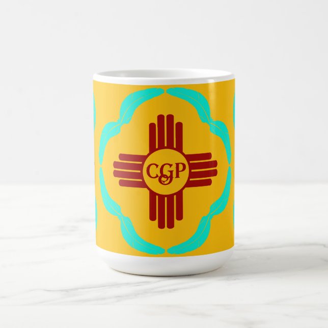 Red Zia Symbols New mexico Turquise Feathers Kaffemugg (Center)