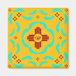 Red Zia Symbols New mexico Turquise Feathers Magnet