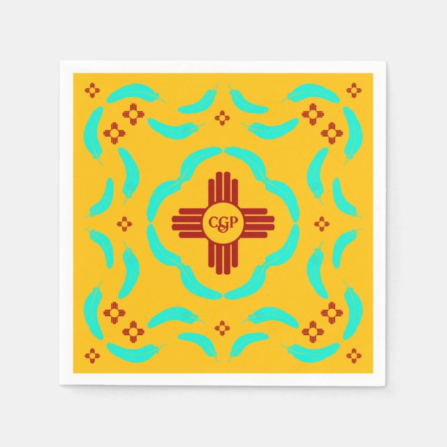 Red Zia Symbols New mexico Turquise Feathers Pappersservett (Framsidan)