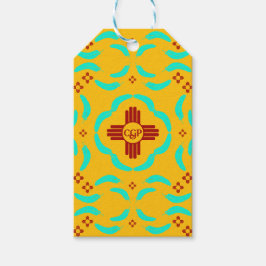 Red Zia Symbols New mexico Turquise Feathers Presentetikett