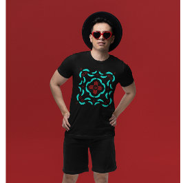 Red Zia Symbols New mexico Turquise Feathers T Shirt