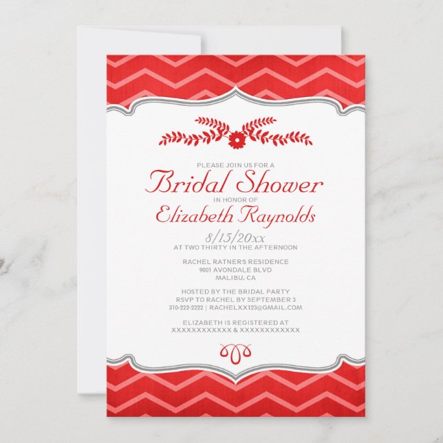 Red Zigzag Bridal Shower Invitations Inbjudningar (Framsida)