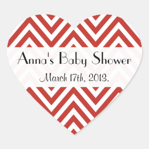 Red Zigzag, Red Chevron, Wave Mönster, Baby Shower Hjärtformat Klistermärke