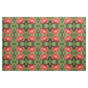 Red Zinnia Blommigt Patterned Fabric Tyg