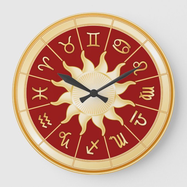 Red Zodiac Wheel Stor Klocka (Framsida)
