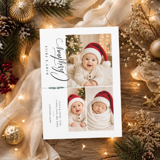Redaktionell Baby Första Jul Tre Foto Julkort