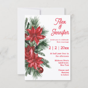 Redaktionell Chic Röd Poinsettia & Tall Vinterbröl Inbjudningar