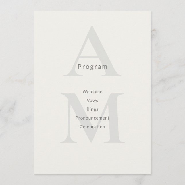 Redaktionell Initial Minimal Bröllopsprogramkort Program (Framsida)