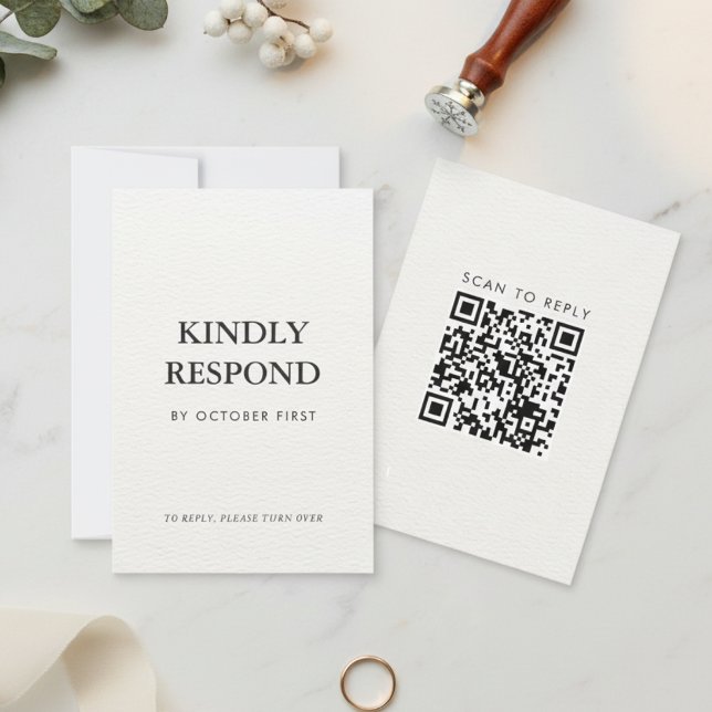 Redaktionell Minimalistisk Vinterbröllops QR-kod  OSA Kort (Editorial Minimalist Winter Wedding QR Code RSVP Card)