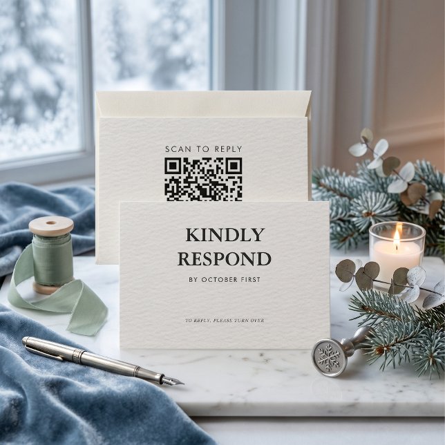Redaktionell Minimalistisk Vinterbröllops QR-kod  OSA Kort (Editorial Minimalist Winter Wedding QR Code RSVP Card)