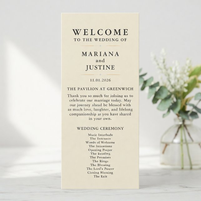 Redaktionell Minimalistisk Vinterbröllopsprogramko Program (Editorial Minimalist Winter Wedding Program Card
)