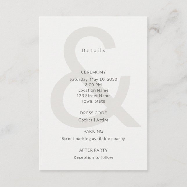 Redaktionell typografi Bröllopsdetaljkort Tilläggskort (Framsida)