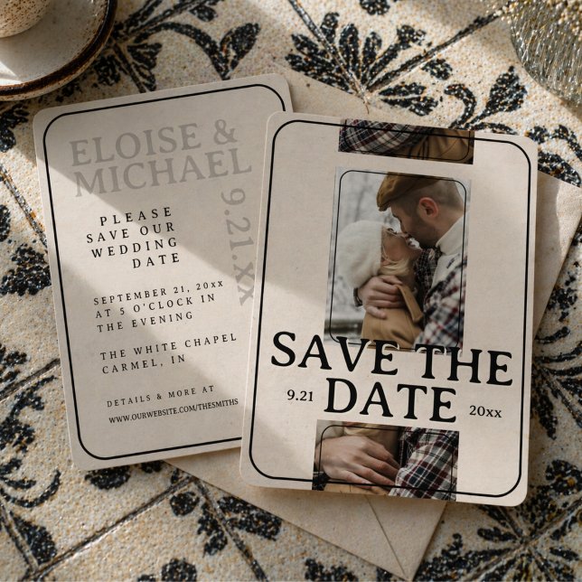 Redaktionellt Fotogaller Grid Spara datum Inbjudningar (Editorial Photo Grid Save the Date Invitation)