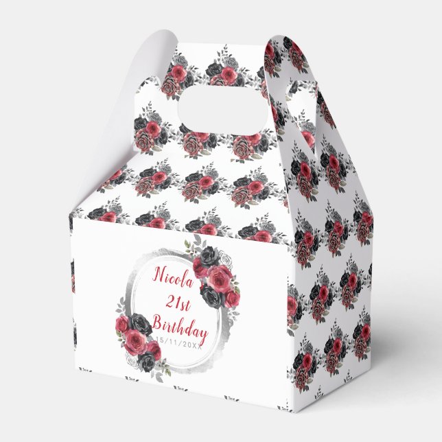 Redand Silver Elegant Flowers Birthday Presentaskar (Framsidan Sidan)