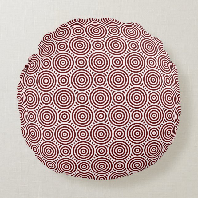 Redand White Ethnic Geometric Circle Mönster Rund Kudde (Framsidan)