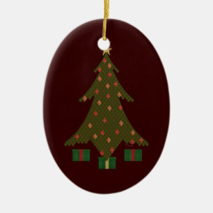 redBG, quiltedTreeSolo Julgransprydnad Keramik