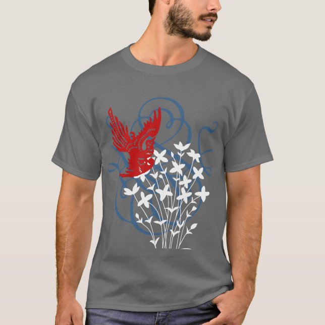 Redbird och Bluets (mörk) Tee (Framsida)