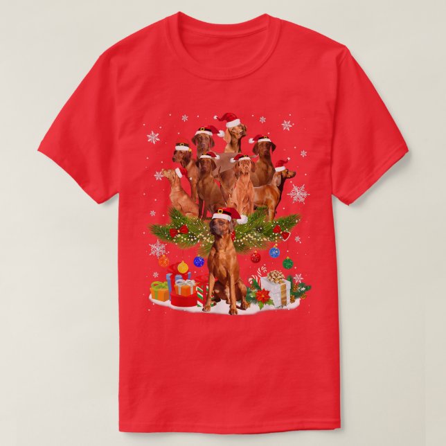Redbone Coonhound Christmas Tree Lights Funny Dog  T Shirt (Design framsida)