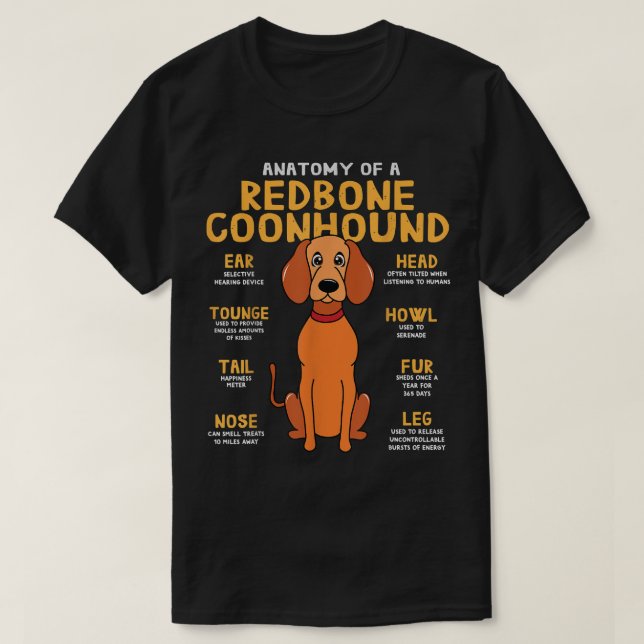 Redbone Coonhound Funny Anatomy of Hund Pappa Gif T Shirt (Design framsida)