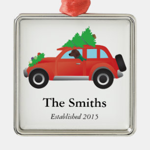 Redbone Coonhound Hund Köra en julbil Julgransprydnad Metall