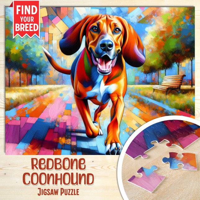 Redbone Coonhound Hund Porträtt Acrylic Art Skriv  Pussel (Skapare uppladdad)